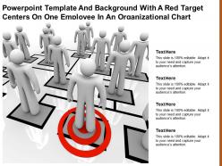 Powerpoint template with a red target centers on one employee in an organizational chart