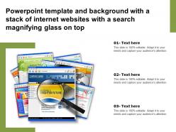Powerpoint template with a stack of internet websites with a search magnifying glass on top