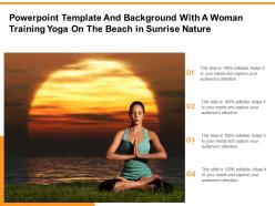 Powerpoint template with a woman training yoga on the beach in sunrise nature