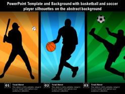 Powerpoint template with basketball and soccer player silhouettes on the abstract background