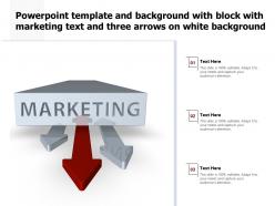 Powerpoint template with block with marketing text and three arrows on white background