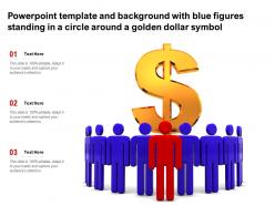 Powerpoint template with blue figures standing in a circle around a golden dollar symbol