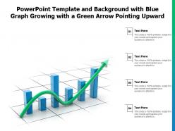 Powerpoint template with blue graph growing with a green arrow pointing upward