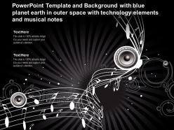Powerpoint template with blue planet earth in outer space with technology elements and musical notes
