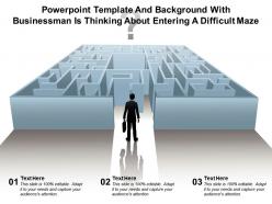 Powerpoint template with businessman is thinking about entering a difficult maze