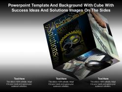 Powerpoint template with cube with success ideas and solutions images on the sides