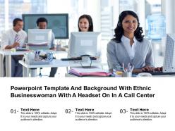 Powerpoint template with ethnic businesswoman with a headset on in a call center