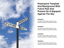 Powerpoint template with future past and present on a signpost against the sky