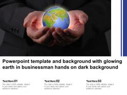 Powerpoint template with glowing earth in businessman hands on dark background