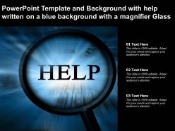 Powerpoint template with help written on a blue background with a magnifier glass