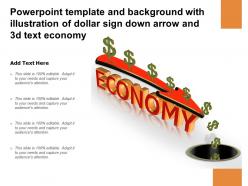 Powerpoint template with illustration of dollar sign down arrow and 3d text economy