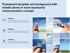 Powerpoint template with mobile phone in hand represents communication concept