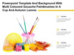 Powerpoint template with multi coloured gouache paintbrushes in a cup and autumn leaves