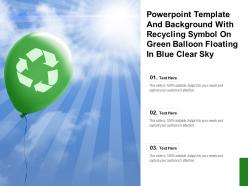 Powerpoint template with recycling symbol on green balloon floating in blue clear sky