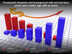 Powerpoint template with red and blue charts and a dollar sign with an arrow