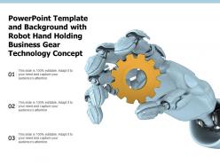 Powerpoint template with robot hand holding business gear technology concept