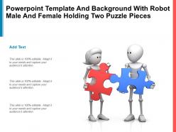 Powerpoint template with robot male and female holding two puzzle pieces