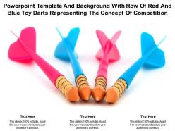 Powerpoint template with row of red and blue toy darts representing the concept of competition