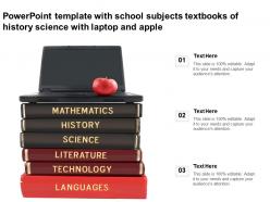 Powerpoint template with school subjects textbooks of history science with laptop and apple