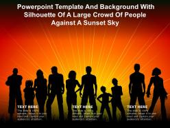 Powerpoint template with silhouette of a large crowd of people against a sunset sky