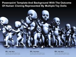 Powerpoint template with the outcome of human cloning represented by multiple toy dolls