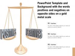 Powerpoint template with the words positives and negatives on opposite sides on a gold metal scale