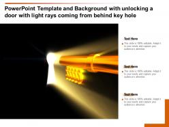 Powerpoint template with unlocking a door with light rays coming from behind key hole