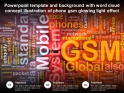 Powerpoint template with word cloud concept illustration of phone gsm glowing light effect