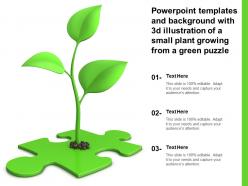 Powerpoint templates and background with 3d illustration of a small plant growing from a green puzzle