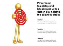 Powerpoint templates and background with a golden guy holding the business target