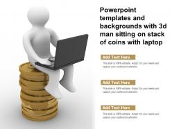 Powerpoint templates and backgrounds with 3d man sitting on stack of coins with laptop