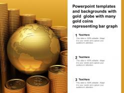 Powerpoint templates and backgrounds with gold globe with many gold coins representing bar graph