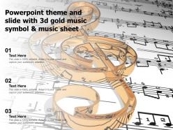 Powerpoint theme and slide with 3d gold music symbol and music sheet