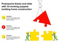 Powerpoint theme and slide with 3d working puppets building home construction