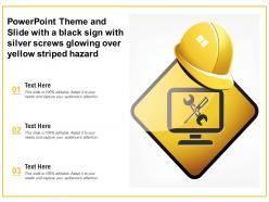 Powerpoint theme and slide with a black sign with silver screws glowing over yellow striped hazard
