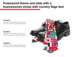 Powerpoint theme and slide with a businessman shoes with country flags tied