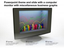 Powerpoint theme and slide with a computer monitor with miscellaneous business graphs