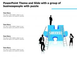 Powerpoint theme and slide with a group of businesspeople with puzzle