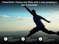 Powerpoint theme and slide with a man jumping a top a mountain