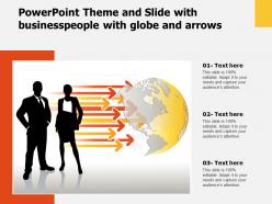 Powerpoint theme and slide with businesspeople with globe and arrows