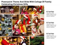 Powerpoint theme and slide with collage of family celebrating christmas gifts