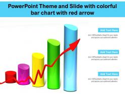 Powerpoint theme and slide with colorful bar chart with red arrow