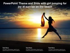 Powerpoint theme and slide with girl jumping for joy at sunrise on the beach