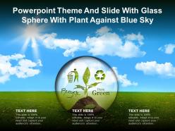 Powerpoint theme and slide with glass sphere with plant in hand against blue sky