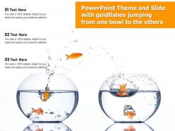 Powerpoint theme and slide with goldfishes jumping from one bowl to the others
