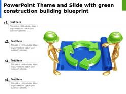 Powerpoint theme and slide with green construction building blueprint