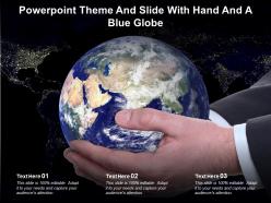 Powerpoint theme and slide with hand and a blue globe