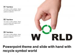 Powerpoint theme and slide with hand with recycle symbol world