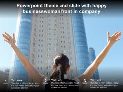 Powerpoint theme and slide with happy businesswoman front in company