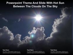Powerpoint theme and slide with hot sun between the clouds on the sky